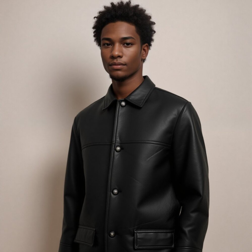GV Emporio Handmade in Italy Black Leather Jacket Sz L